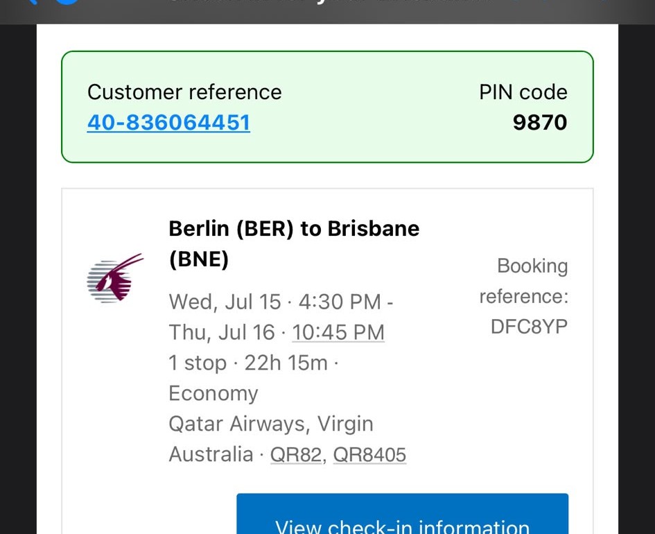 Booking.com confirmation email, sent Jul 14, 2026 at 16:31